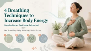 Woman practicing breathing techniques for relaxation and energy