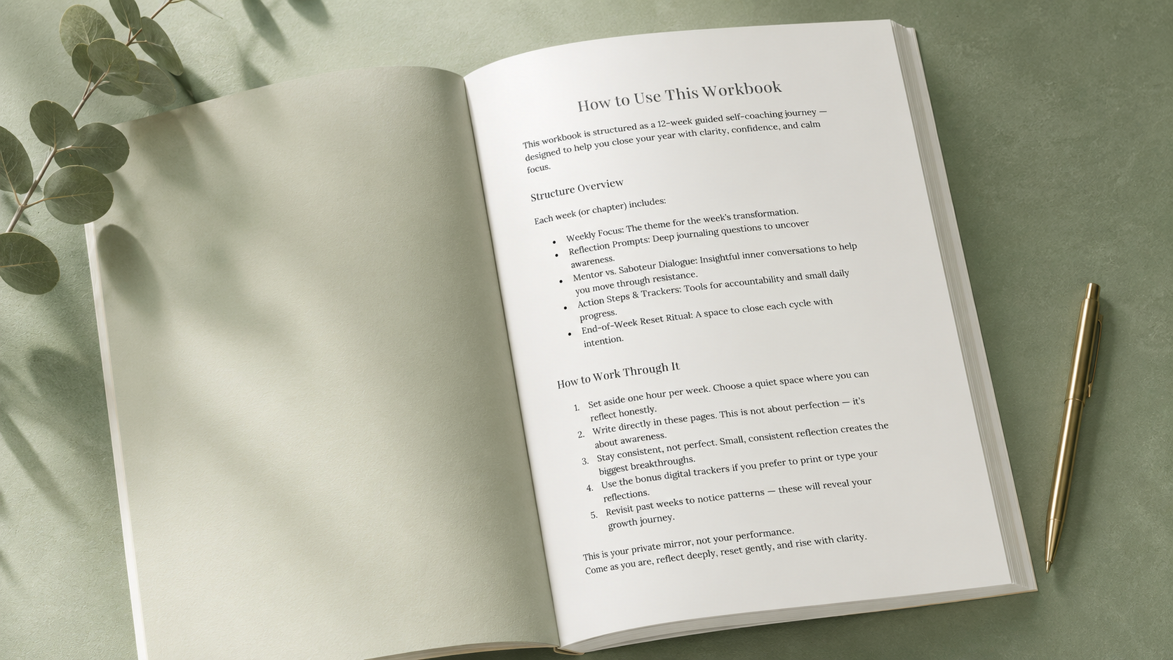 Inside pages of Reflect Reset and Rise guided reflection book