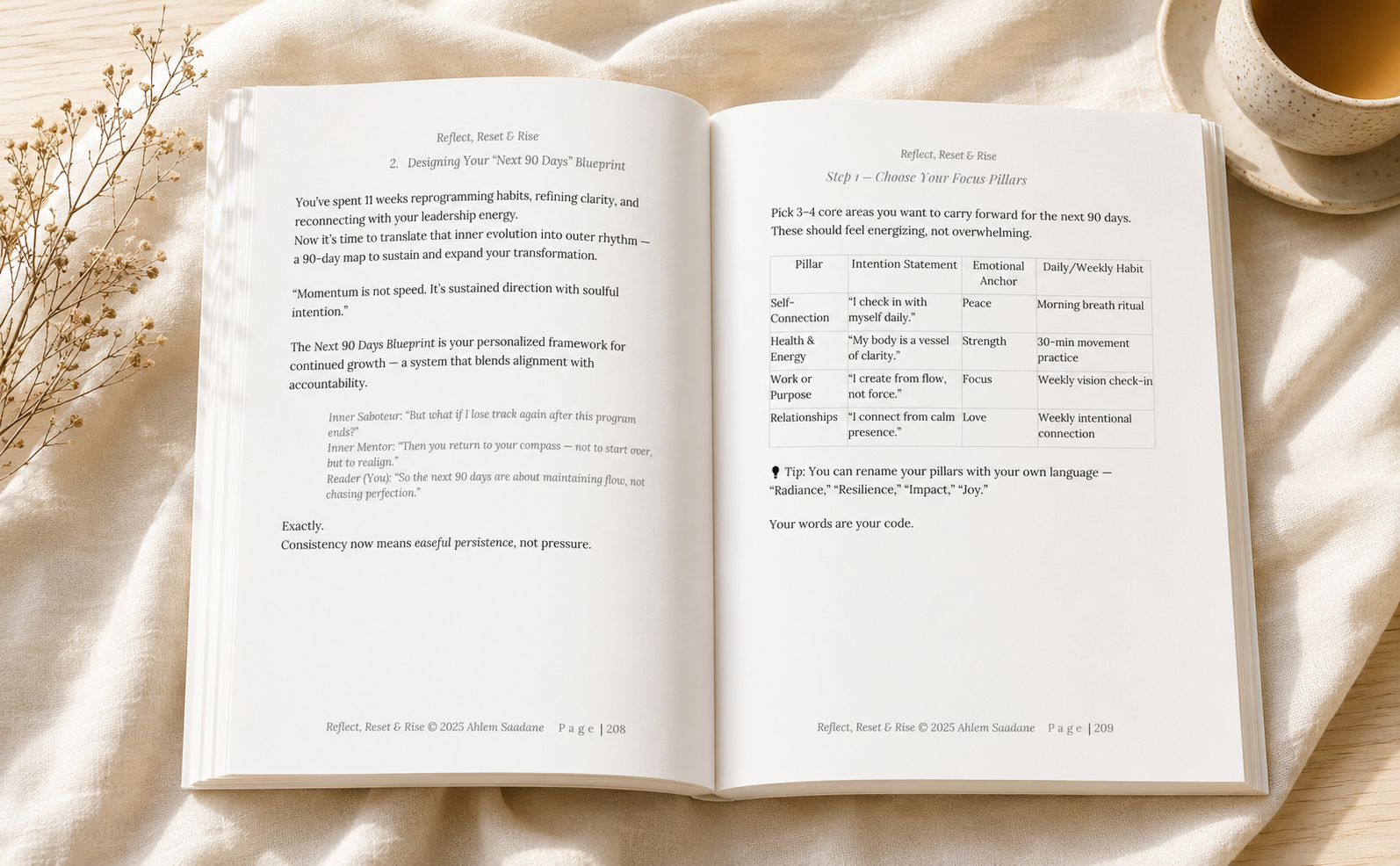 Reflect Reset and Rise preview page showing Your Next 90 Days Blueprint