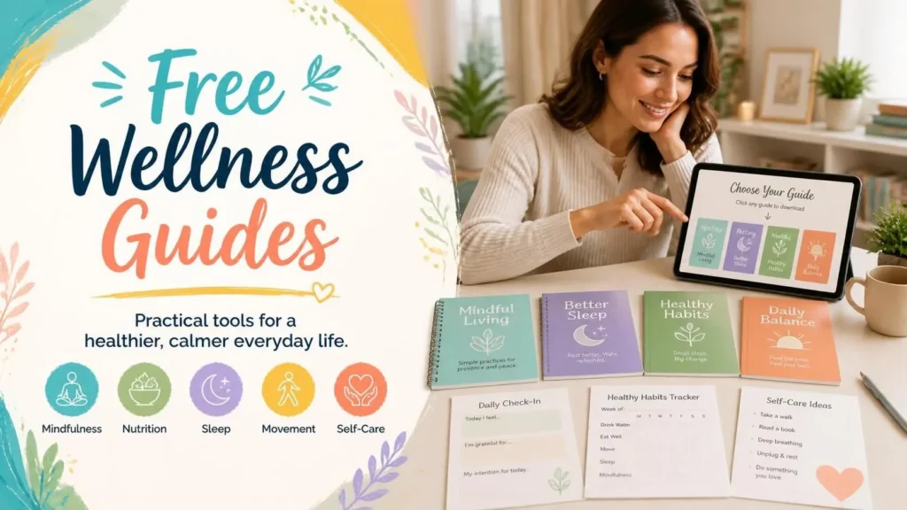 Free Wellness Guides including nutrition tips, healthy habits, and stress management strategies