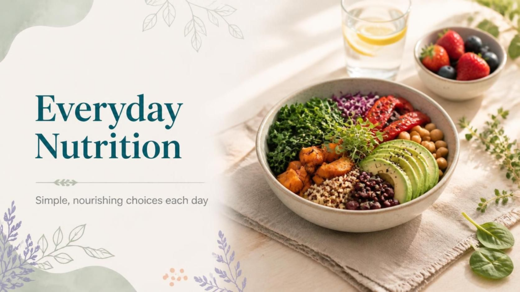 - everyday nutrition with a balanced meal of vegetables, protein, and whole grains